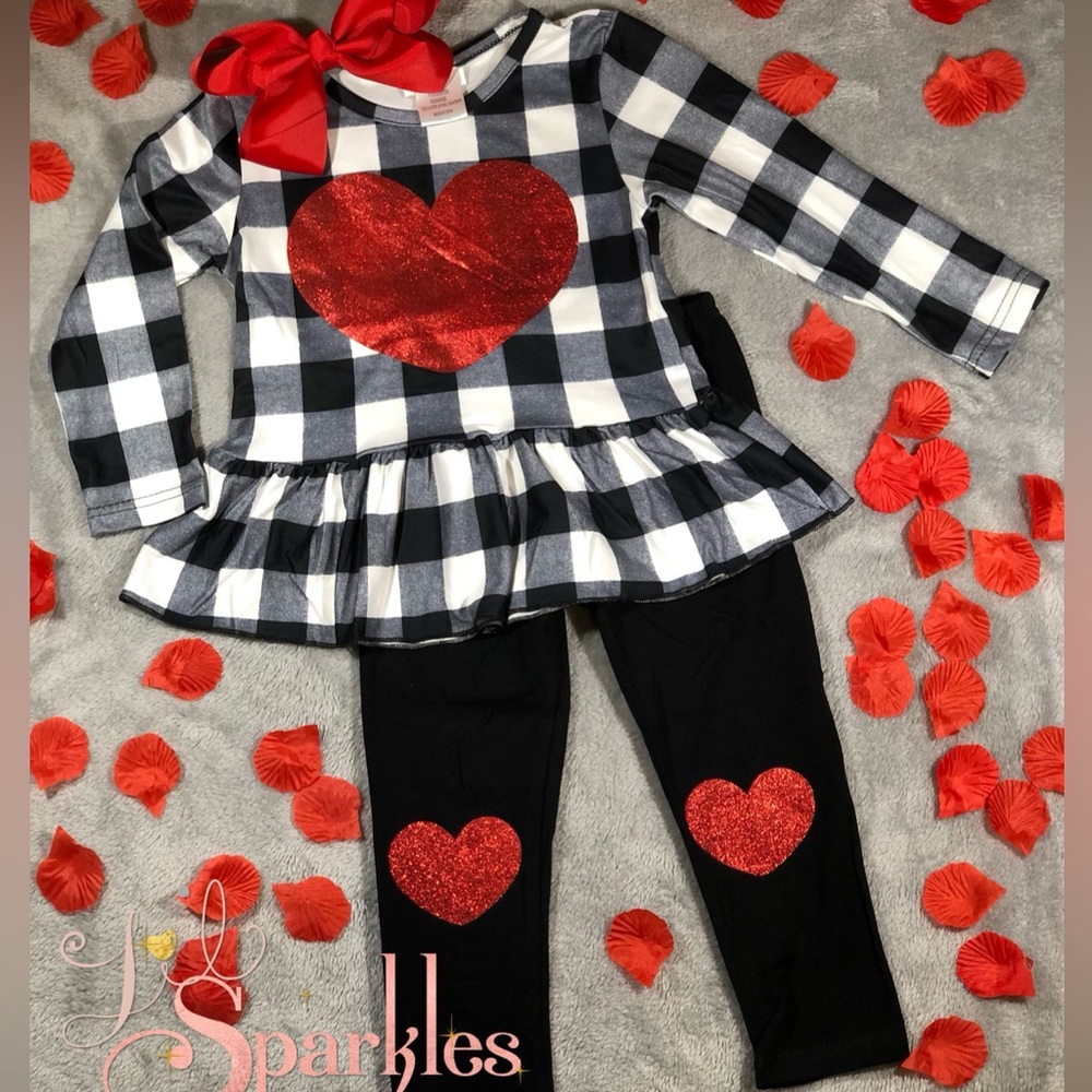 Heart plaid two piece pant set